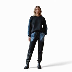 Rock N’ Karma Modern Style Trousers with Matching Top with denim details -Medium